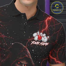 Load image into Gallery viewer, Custom Black And Red Lightning Thunder Skull Reaper Bowling Shirts For Men, Bowling Team Jerseys NQS11623