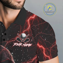 Load image into Gallery viewer, Custom Black And Red Lightning Thunder Skull Reaper Mens Golf Polo Shirt, men's golf apparel NQS11624