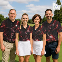 Load image into Gallery viewer, Custom Black And Red Lightning Thunder Skull Reaper Mens Golf Polo Shirt, men's golf apparel NQS11624