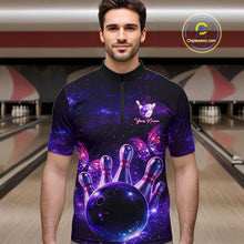 Load image into Gallery viewer, Custom Purple Galaxy Butterfly Bowling Shirts For Men, Bowling Team Shirt With Butterflies NQS11627