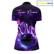 Load image into Gallery viewer, Custom Purple Galaxy Butterfly Bowling Shirts For Women, Bowling Team Shirt With Butterflies NQS11627