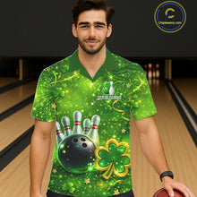 Load image into Gallery viewer, Happy St Patrick's Day Green and Gold Shamrock Bowling Button-up Shirts Custom Team Bowling Jersey NQS11630
