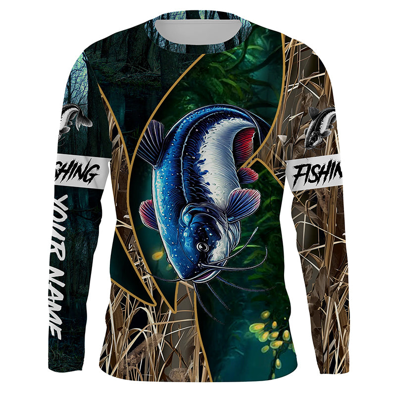 Catfish Fishing camo UV protection Customize name long sleeves fishing shirts NQS1423