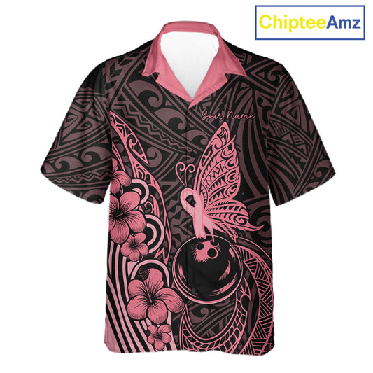 Black and Pink tropical tribal pattern butterfly Bowling Button-up Shirts Custom Bowling Team Jerseys NQS11731