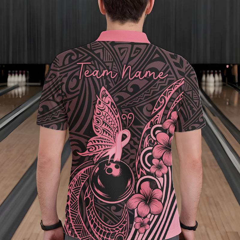 Black and Pink tropical tribal pattern butterfly Bowling Shirts For Men Custom Bowling Team Jerseys NQS11731