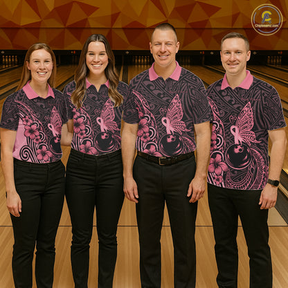 Black and Pink tropical tribal pattern butterfly Bowling Shirts For Men Custom Bowling Team Jerseys NQS11731