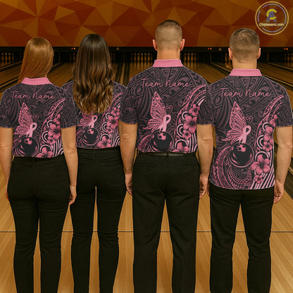 Black and Pink tropical tribal pattern butterfly Bowling Shirts For Men Custom Bowling Team Jerseys NQS11731