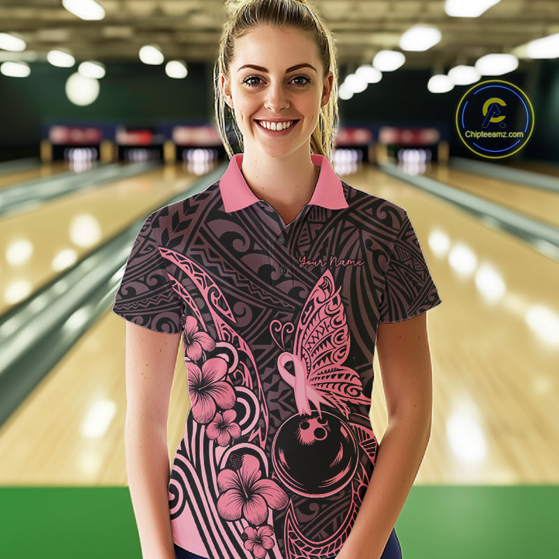 Black and Pink tropical tribal pattern butterfly Bowling Shirts For Women Custom Bowling Team Jerseys NQS11731