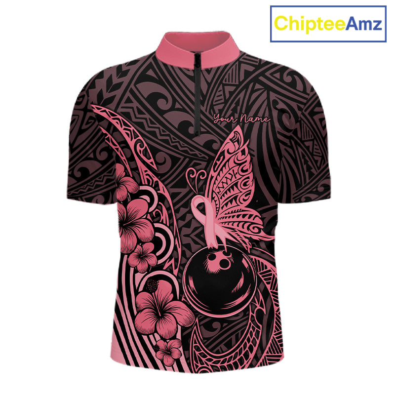 Black and Pink tropical tribal pattern butterfly Bowling Shirts For Men Custom Bowling Team Jerseys NQS11731