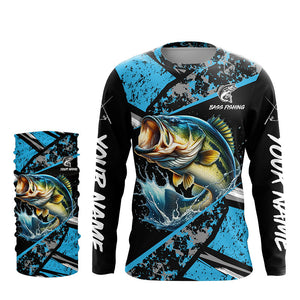 Largemouth Bass fishing Blue camo Long Sleeve Performance Fishing Shirt custom Bass fishing jerseys NQS7602