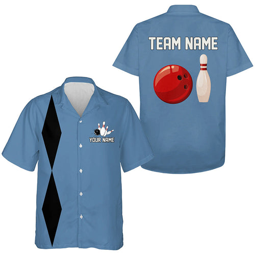 Personalized Retro Bowling hawaiian shirts Custom vintage Team button up shirts | Blue NQS7803