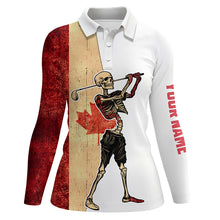 Load image into Gallery viewer, Skull Womens Golf polo shirts patriotic vintage Canadian flag custom Skull playing golf apparel NQS5913