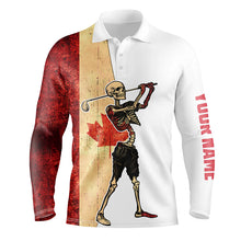 Load image into Gallery viewer, Funny Skull Golf polo shirts patriotic vintage Canadian flag custom Skull playing golf apparel NQS5913