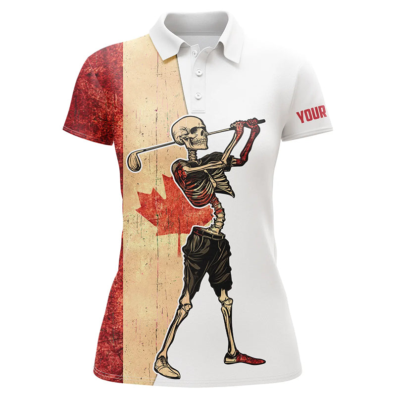 Skull Womens Golf polo shirts patriotic vintage Canadian flag custom Skull playing golf apparel NQS5913