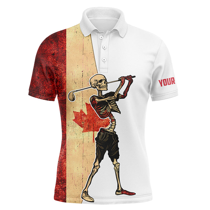 Funny Skull Golf polo shirts patriotic vintage Canadian flag custom Skull playing golf apparel NQS5913