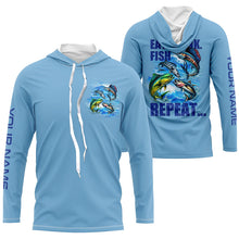 Load image into Gallery viewer, Saltwater offshore Fishing Custom Long Sleeve Performance Fishing shirts Eat Drink Fish Repeat | Blue NQS5918