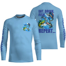 Load image into Gallery viewer, Saltwater offshore Fishing Custom Long Sleeve Performance Fishing shirts Eat Drink Fish Repeat | Blue NQS5918