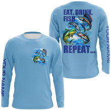 Load image into Gallery viewer, Saltwater offshore Fishing Custom Long Sleeve Performance Fishing shirts Eat Drink Fish Repeat | Blue NQS5918