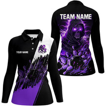 Load image into Gallery viewer, Black and Purple Skull reaper bowling jerseys Polo, 1/4 Zip Shirt for Women Custom Bowling Team shirts NQS8031