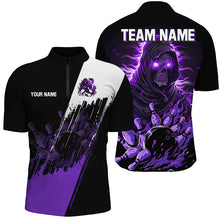 Load image into Gallery viewer, Black and Purple Skull reaper bowling jerseys Polo, 1/4 Zip Shirt for Men Custom Bowling Team shirts NQS8031