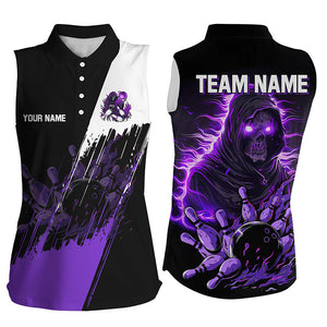 Black and Purple Skull reaper bowling jerseys Sleeveless Polo Shirt Custom Bowling Team shirts NQS8031