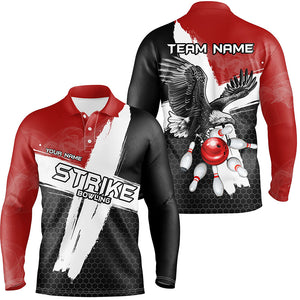 Black and red Eagle Strike bowling Polo, Quarter Zip shirt for men Custom Team bowling League jerseys NQS8218