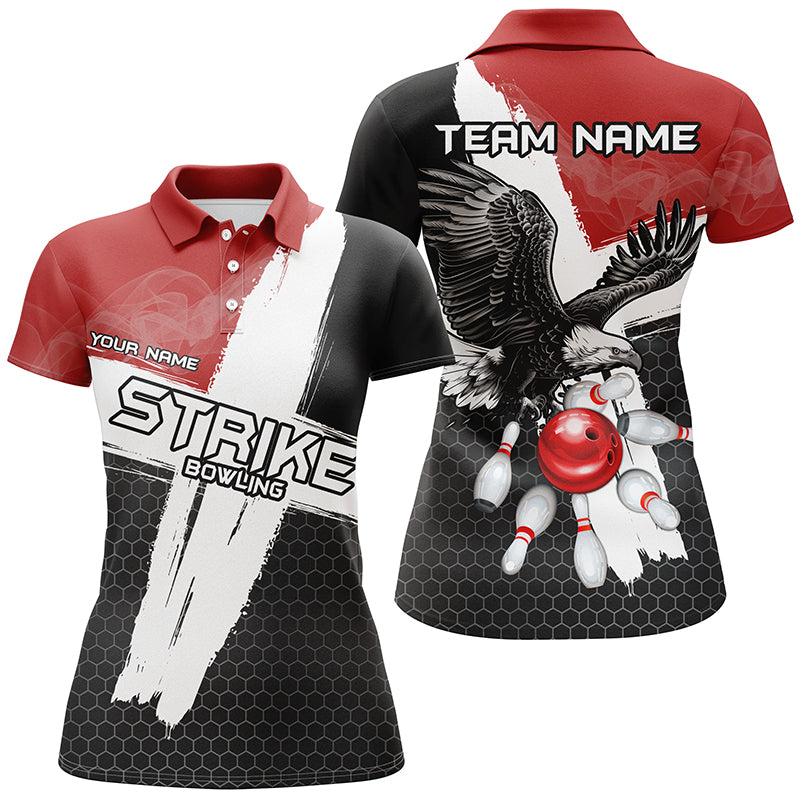 Black and red Eagle Strike Women bowling Polo, Quarter Zip shirt Custom Team bowling League jerseys NQS8218