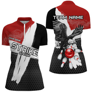 Black and red Eagle Strike Women bowling Polo, Quarter Zip shirt Custom Team bowling League jerseys NQS8218