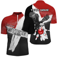 Load image into Gallery viewer, Black and red Eagle Strike bowling Polo, Quarter Zip shirt for men Custom Team bowling League jerseys NQS8218