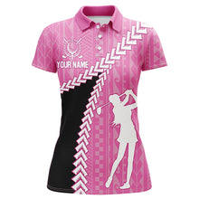 Load image into Gallery viewer, Black and Pink Hawaiian Tribal Pattern Womens golf polo shirts custom golf clothes for ladies NQS8221