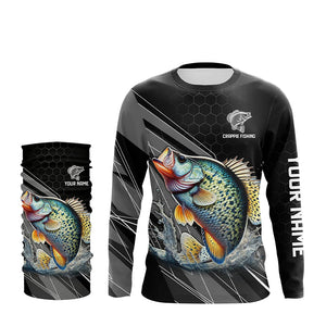 Personalized Black camo Crappie Fishing Jerseys, Crappie Long Sleeve Fishing Tournament Shirts NQS8448