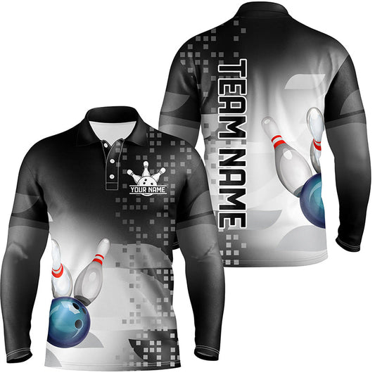 Black and White Bowling Polo, Quarter Zip Shirt For Men Custom team bowling jerseys, Gift for Bowlers NQS8450