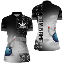 Load image into Gallery viewer, Black and White Bowling Polo, Quarter Zip Shirt For Women Custom team bowling jersey, Gift for Bowlers NQS8450