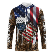 Load image into Gallery viewer, American flag patriot Crappie camo fishing, custom mens long sleeve sun protection fishing apparel NQS4110