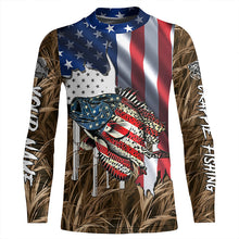 Load image into Gallery viewer, American flag patriot Crappie camo fishing, custom mens long sleeve sun protection fishing apparel NQS4110