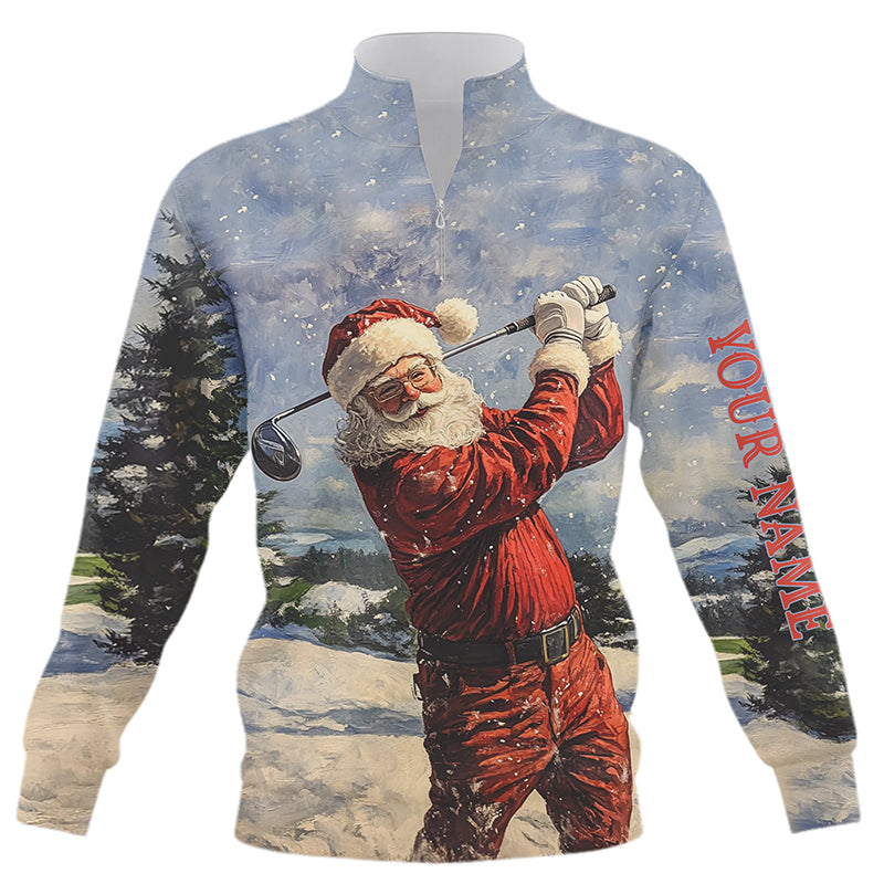 Santa Golfer Quarter zip golf sweatshirt custom Christmas golf sweater, personalized Xmas golf gifts NQS8909