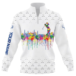 Watercolor golf heartbeat Quarter zip golf sweatshirt custom white golf clubs camo golf sweater NQS8913