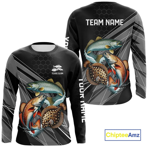 Personalized Black camo Inshore Slam Redfish, Trout, Flounder Fishing Jersey Fishing Tournament Shirt NQS11036