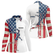 Load image into Gallery viewer, Vintage American Flag Womens Disc golf polo shirts custom patriotic disc golf jerseys NQS9154