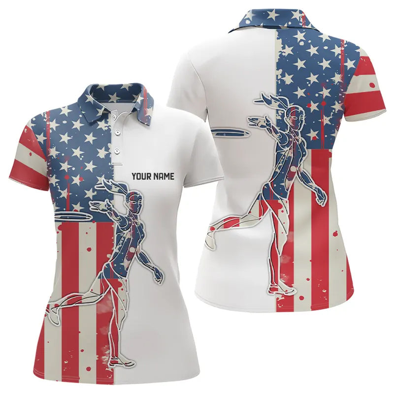 Vintage American Flag Womens Disc golf polo shirts custom patriotic disc golf jerseys NQS9154