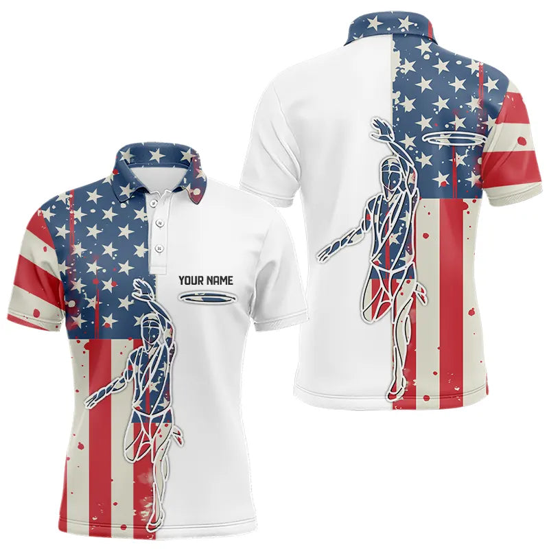 Vintage American Flag Mens Disc golf polo shirts custom name patriotic disc golf jerseys NQS9154