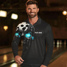 Load image into Gallery viewer, Black and Blue Skull Men's Bowling Polo, Quarter Zip shirts Custom Skull Team Bowling Jersey NQS9361