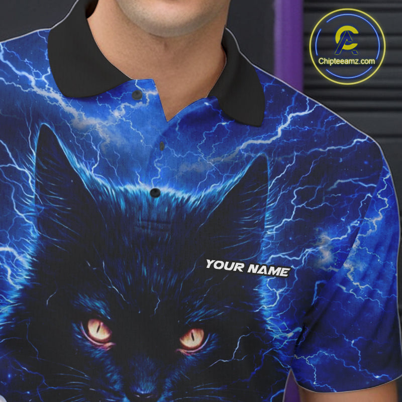 Blue Lightning Thunder Cat Bowling Jerseys for men custom Bowling Polo, 1/4 zip Team League Shirts NQS11428