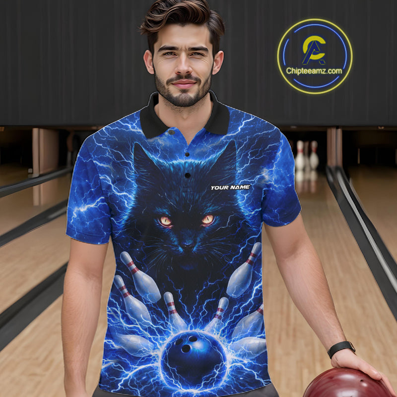 Blue Lightning Thunder Cat Bowling Jerseys for men custom Bowling Polo, 1/4 zip Team League Shirts NQS11428