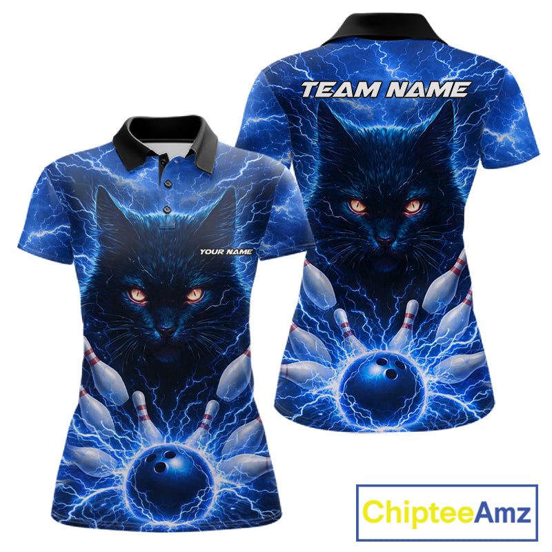 Blue Lightning Thunder Cat Bowling Jerseys for Women custom Bowling Polo, 1/4 zip Team League Shirts NQS11428
