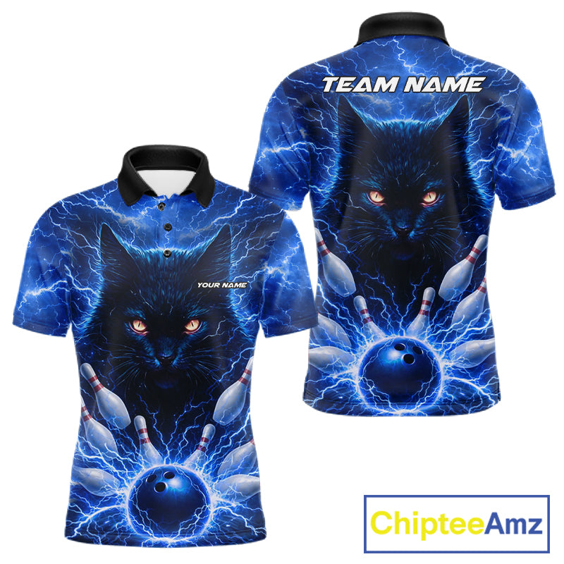 Blue Lightning Thunder Cat Bowling Jerseys for men custom Bowling Polo, 1/4 zip Team League Shirts NQS11428