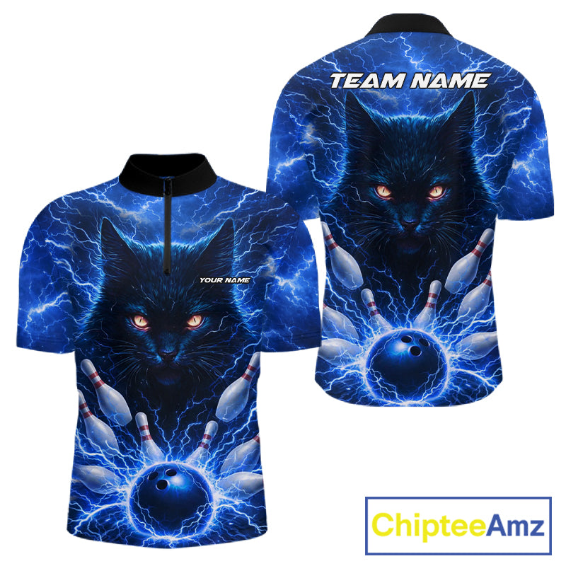 Blue Lightning Thunder Cat Bowling Jerseys for men custom Bowling Polo, 1/4 zip Team League Shirts NQS11428