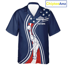 Load image into Gallery viewer, Retro bowling Hawaiian shirt Custom American flag patriotic team bowling button-up jersey | Navy NQS11430