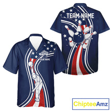 Load image into Gallery viewer, Retro bowling Hawaiian shirt Custom American flag patriotic team bowling button-up jersey | Navy NQS11430