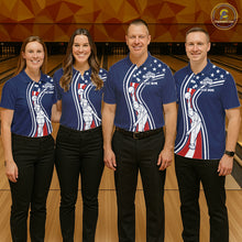 Load image into Gallery viewer, Retro bowling Polo, 1/4 Zip shirts for Men Custom American flag patriotic team bowling jerseys | Navy NQS11430